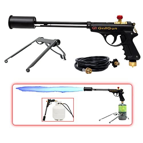 GRILLBLAZER GrillGun Handheld Blowtorch, Stand, and Hose Set - Grill and Culinary Torch - Charcoal Starter - Professional Cooking, Grilling and BBQ Tools