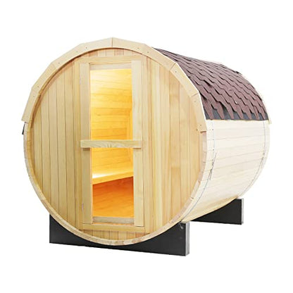 2-6 Persons Patio Big Fir Barrel Sauna Spa Room,Wooden Sauna Room for Home, Patio Saunas, LCD Display, 1 LED Reading Lamp