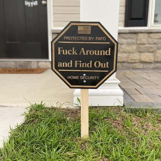 NIUBB Fuck Around and Find Out Yard Sign FAFO Yard Sign Office Window Front Door Decor Sign Door Sign Wood Sign Home Security Sign Property Secured By Protected By Surveillance Sign 2nd Amendment Signs (A)